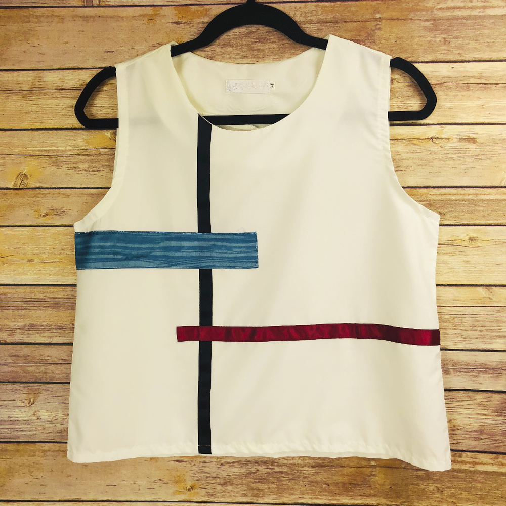 Geometric White Shell Sleeveless Career Top